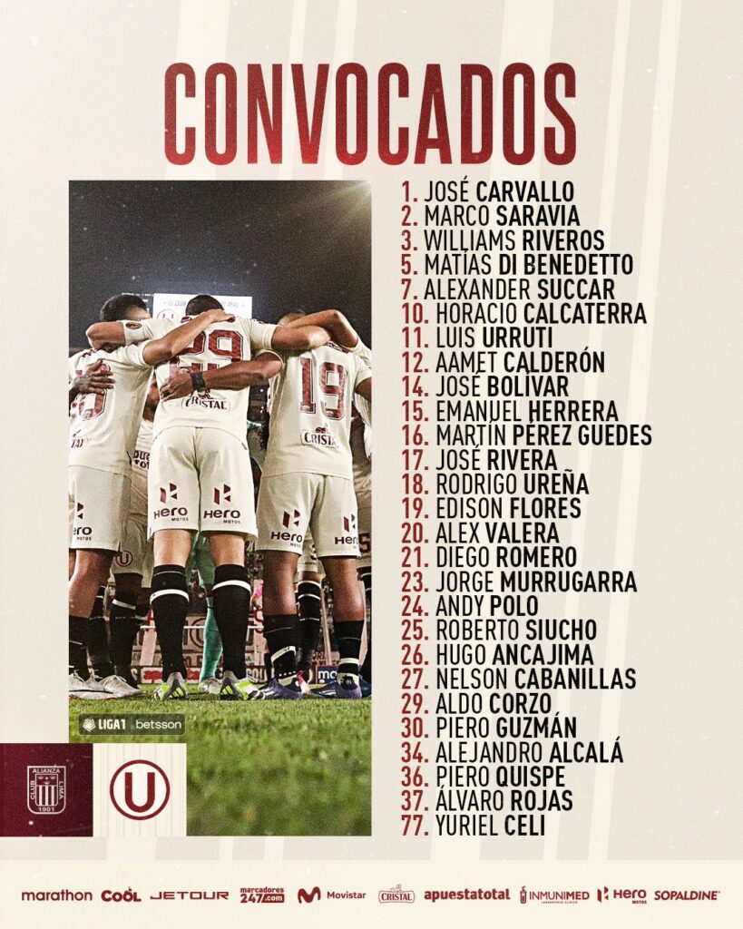 Convocados de Universitario de Deportes para la final del Fútbol Peruano.