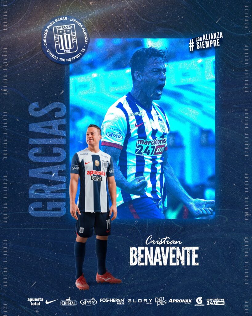 Alianza Lima anunció la salida de Cristian Benavente luego de un año sin jugar en Liga 1. 